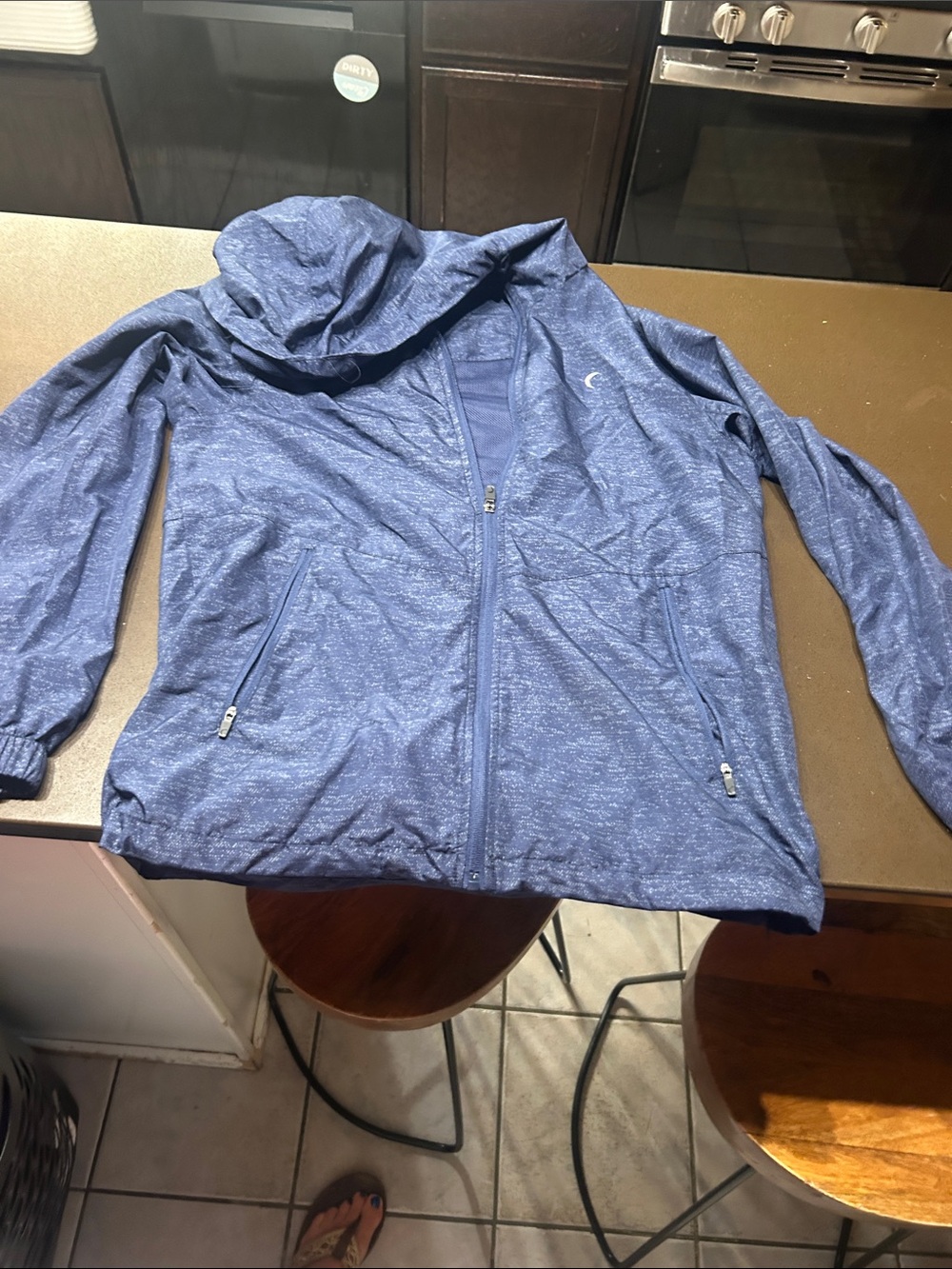 Women's Blue Hooded Bomber Jacket - Lightweight Zip Front